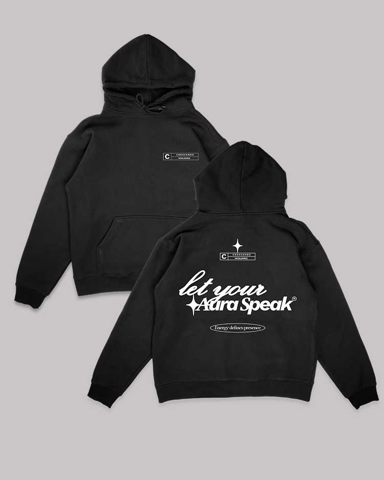 AURA BLACK HOODIE WHITE FONT – Crescendo