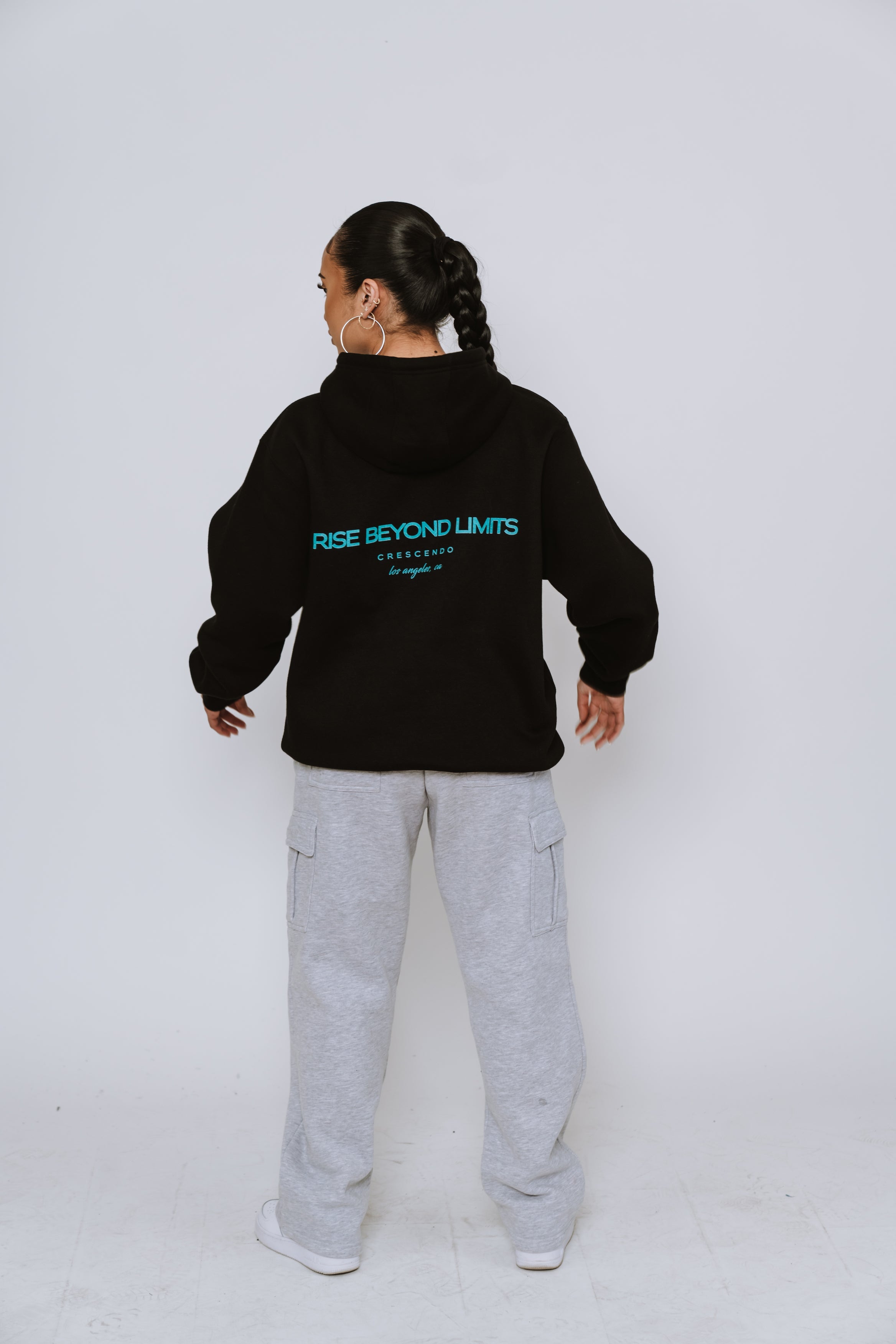 RISE BEYOND LIMITS MINIMAL BLACK HOODIE