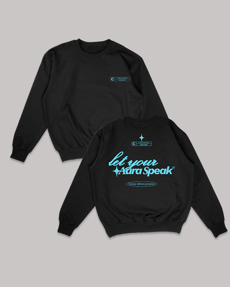 AURA BLACK CREWNECK BLUE FONT