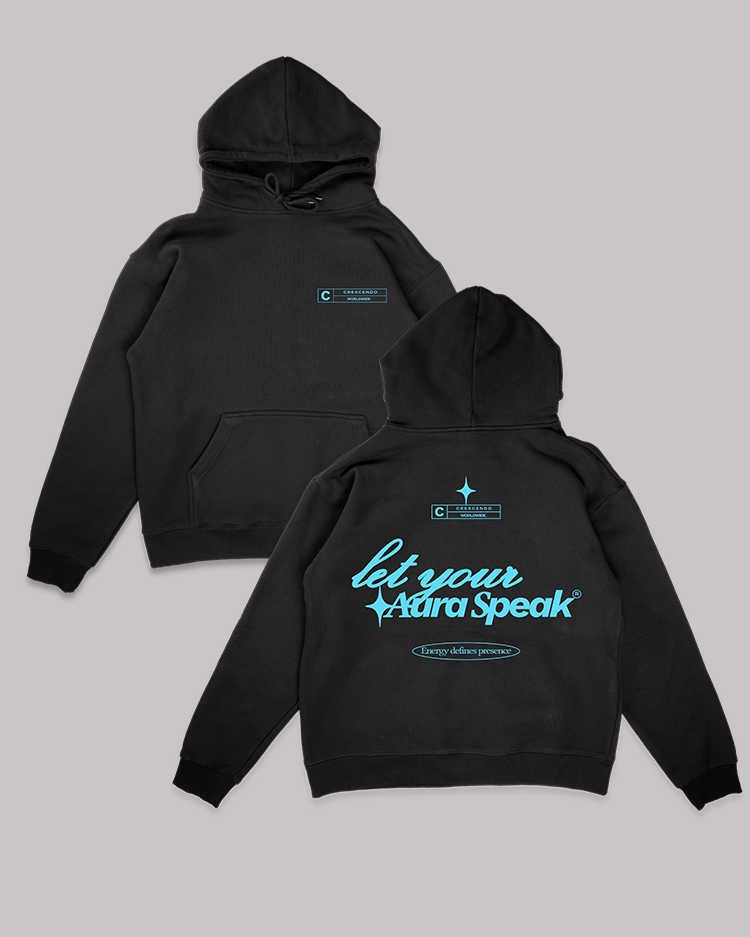 AURA BLACK HOODIE BLUE FONT