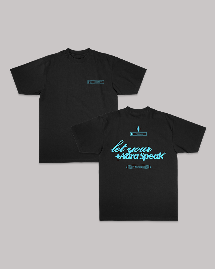 AURA BLACK TEE BLUE FONT