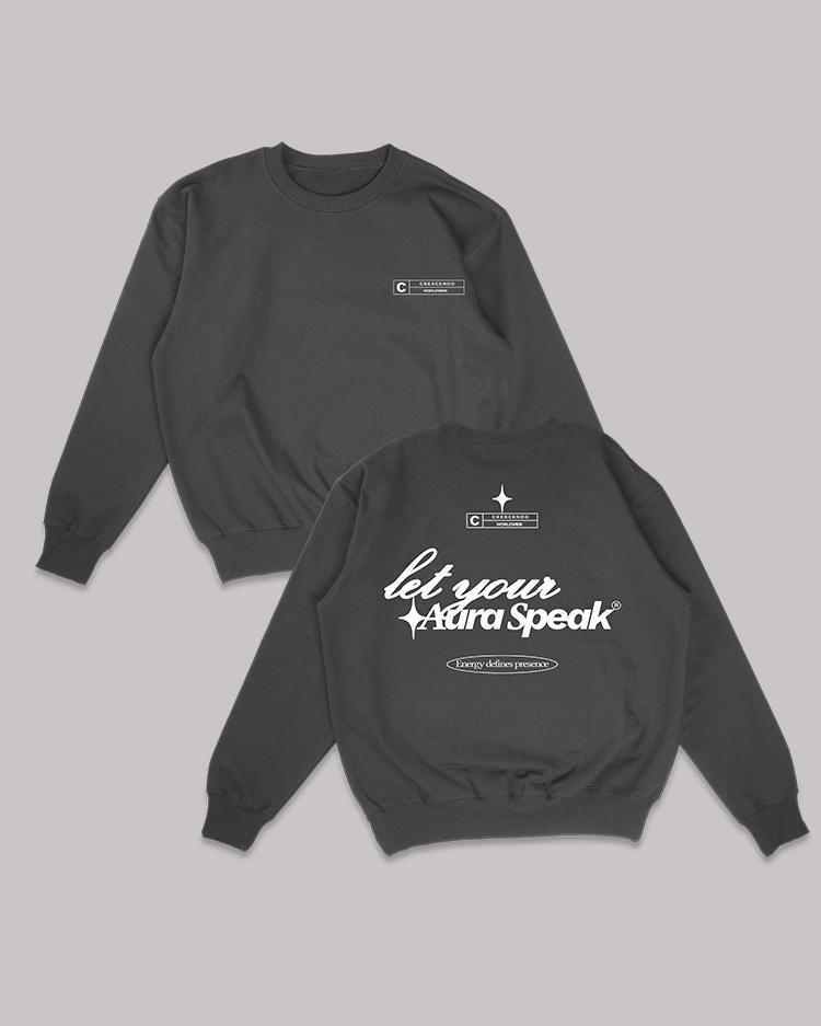 AURA CHARCOAL CREWNECK WHITE FONT