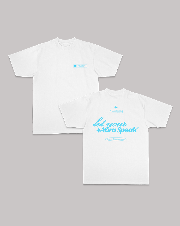 AURA WHITE TEE BLUE FONT