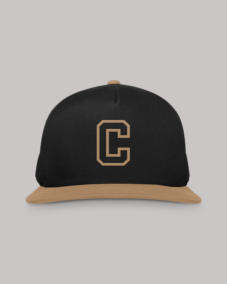 COLLEGIATE C BLACK/TAN SNAPBACK