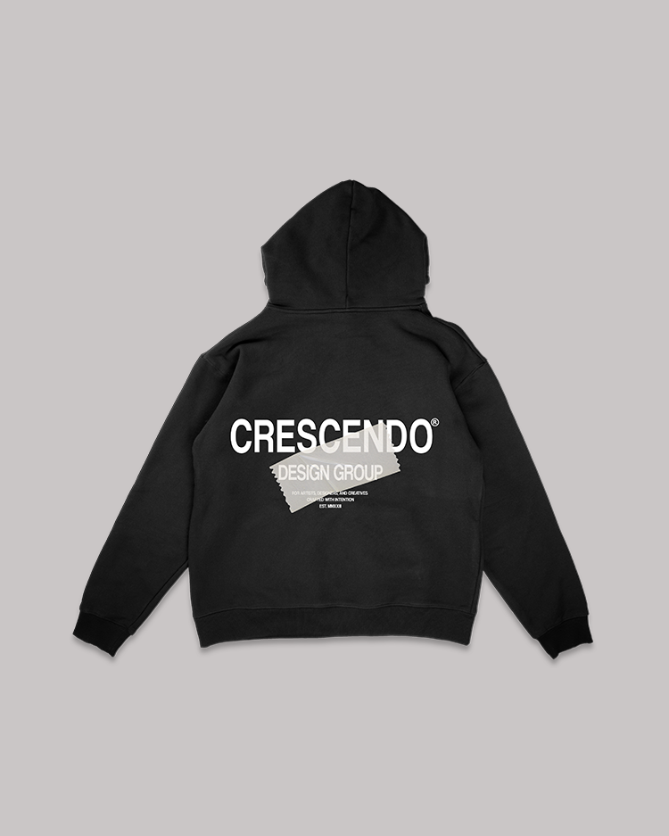 CRESCENDO DESIGN GROUP TAPE BLACK HOODIE