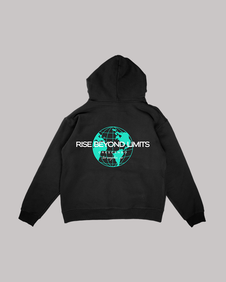 RISE BEYOND LIMITS GLOBE BLACK HOODIE